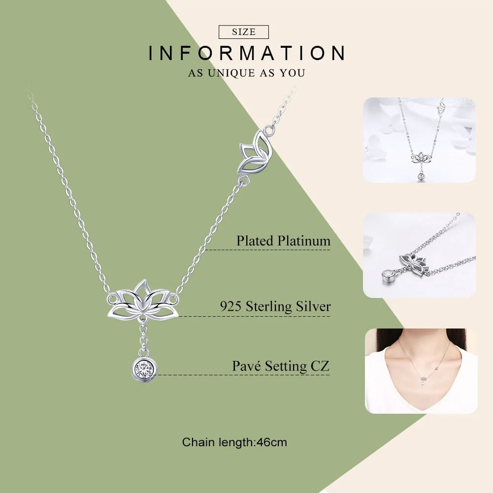 925 Sterling Silver Elegant Lotus Pendant Necklaces Cubic Zircon Flower Necklace for Women Fine Jewelry