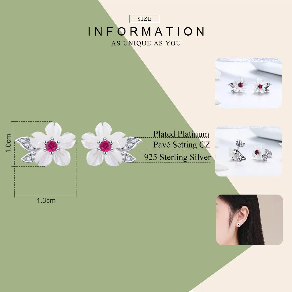 925 Sterling Silver Pure Shell Flower Stud Earring for Women Pave Setting CZ Fashion Korea Style Fine Jewelry