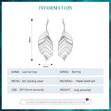 Authentic 925 Sterling Silver Leaf Stud Earrings Leaves Drop Earrings for Women Birthday Gift Fine Jewelry