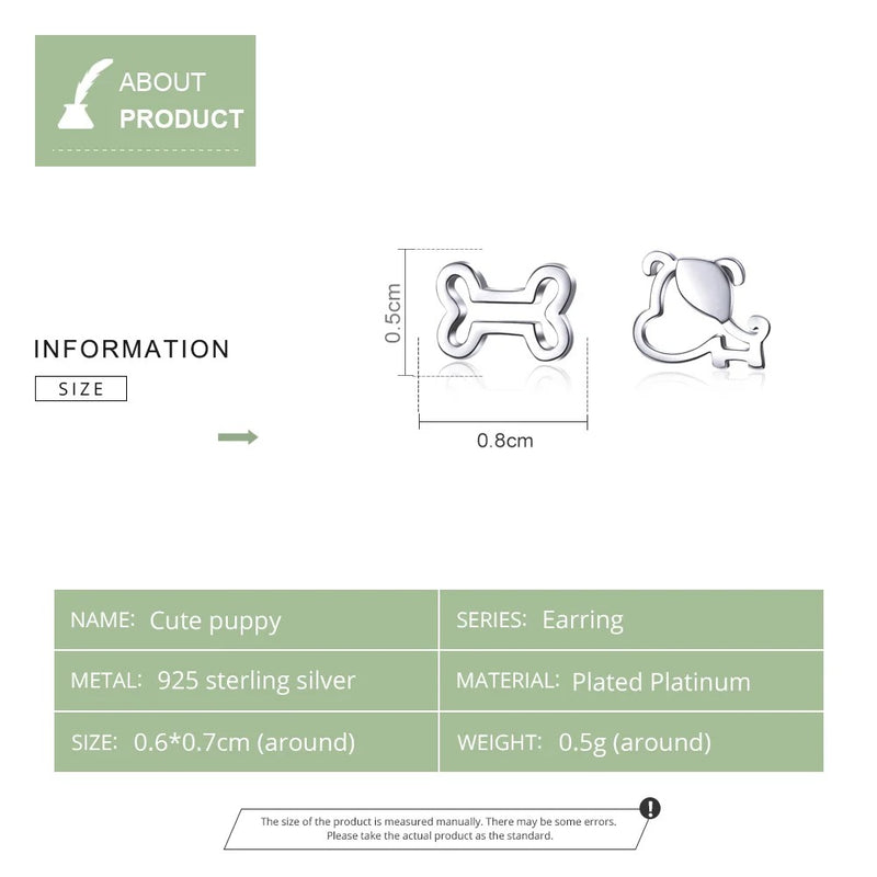 Dog and Bone Stud Earrings  for Girl Sterling Silver 925 Cat Ear Studs Jewelry Bijoux Anti-allergy Jewelry
