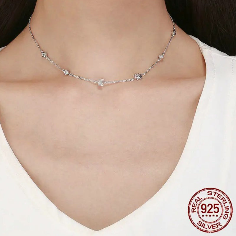 925 Sterling Silver Sparkling Moon and Star Exquisite Pendant Necklaces for Women 925 Silver Jewelry Gift