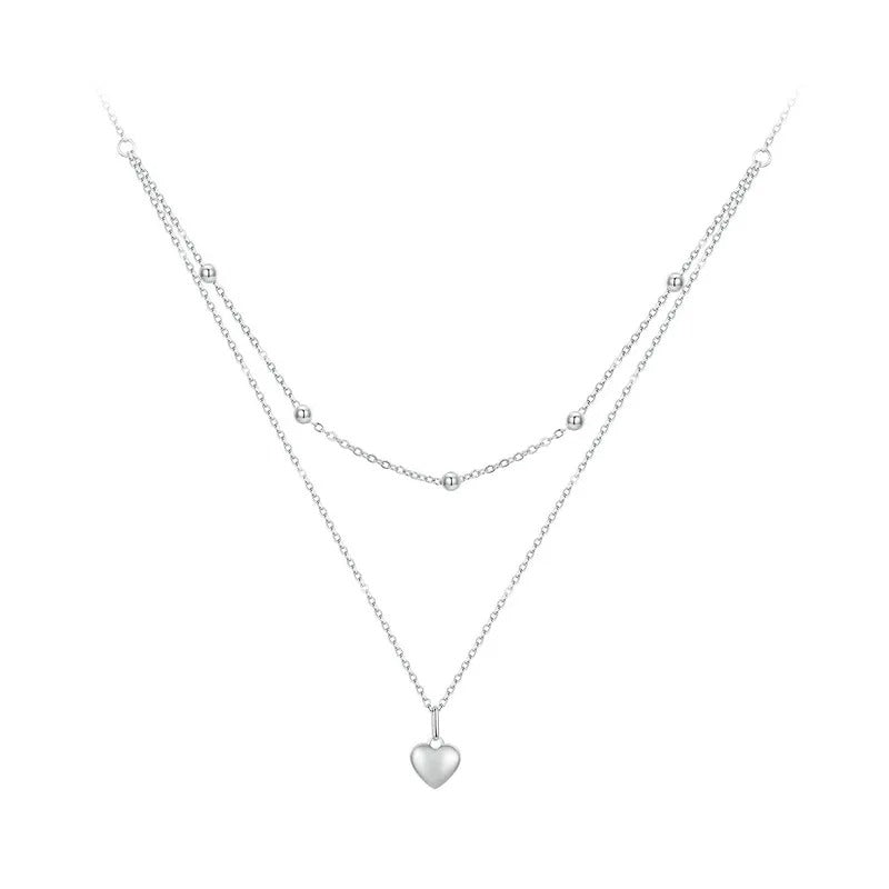 925 Sterling Silver Heart Pendant Necklace for Women Gold Double Layer Choker Female Fine Jewelry