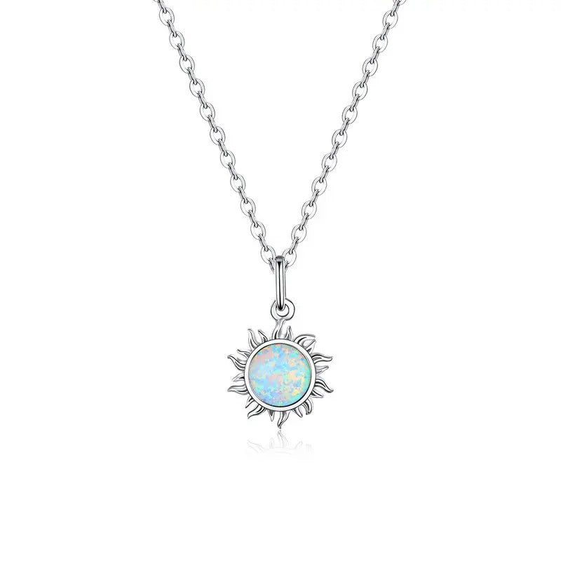 925 Sterling Silver White Opal Sun Pendant Necklace Apollo Chain Necklaces for Women Birthday Gift Jewelry