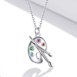 925 Sterling Silver Color Palette Necklace Chain Zircon Crystal Art Brush for Women Fine Statement Jewelry