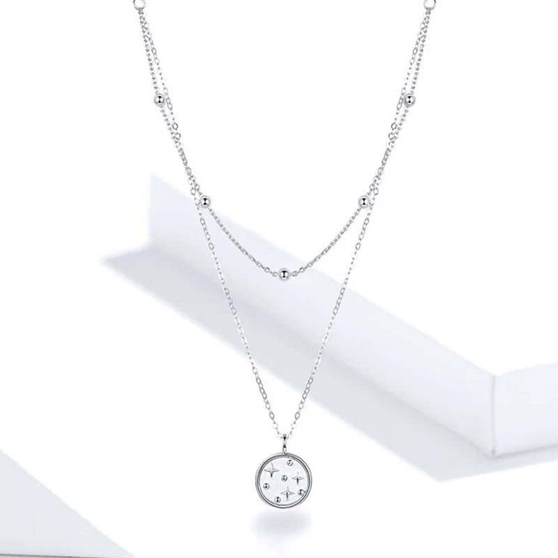 925 Sterling Silver Coin Pendant Double Layer Necklace Stackable Star Neck Chain for Women Birthday Fine Jewelry