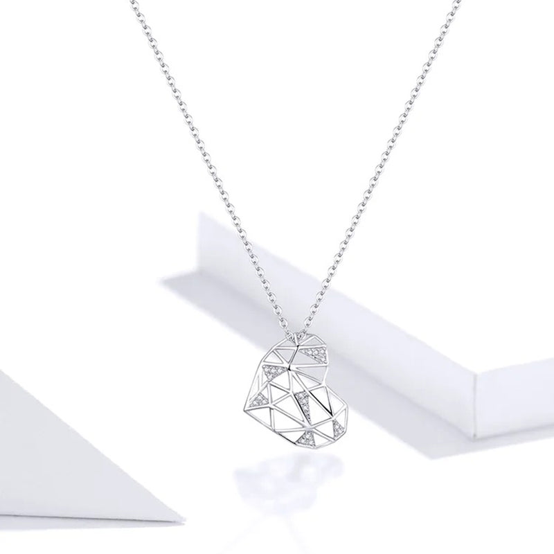 Sterling Silver 925 Heart Pendant Necklace for Women Fashion Design Deconstruction Party Jewelry Accessories