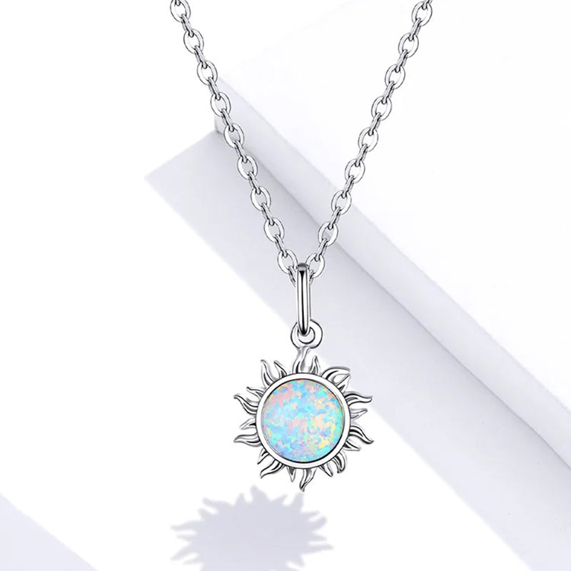 925 Sterling Silver White Opal Sun Pendant Necklace Apollo Chain Necklaces for Women Birthday Gift Jewelry