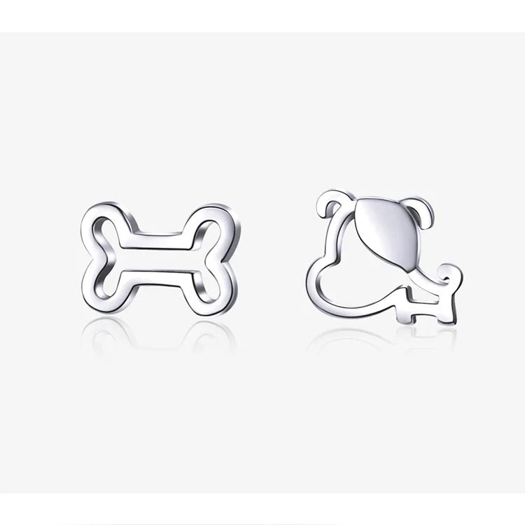 Dog and Bone Stud Earrings  for Girl Sterling Silver 925 Cat Ear Studs Jewelry Bijoux Anti-allergy Jewelry