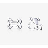 Dog and Bone Stud Earrings  for Girl Sterling Silver 925 Cat Ear Studs Jewelry Bijoux Anti-allergy Jewelry