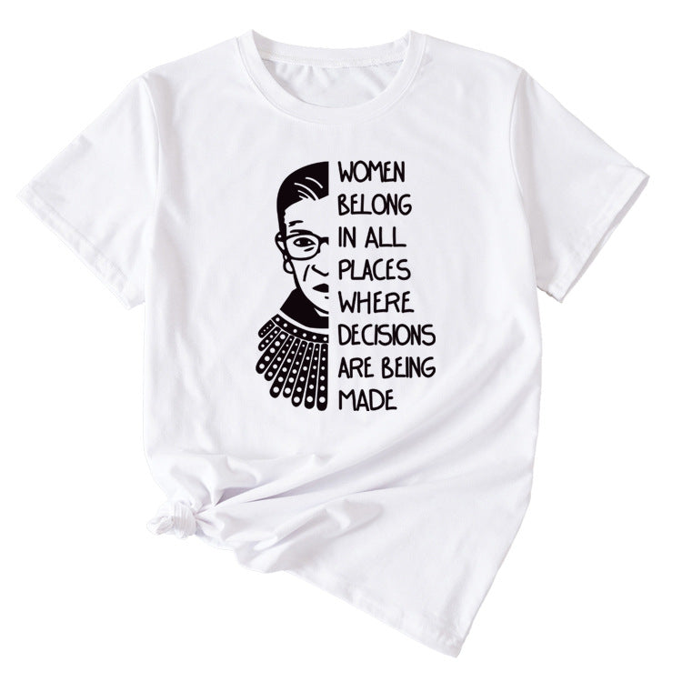 Letter Pattern Women Belong in All Places Short Sleeve T-shirt