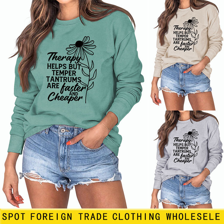 Therapy Helps But Temper Rundhals-Langarm-T-Shirt für Damen