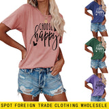 Fashion Letter Choose Happy Loose Short Sleeve Womens T-shirt
