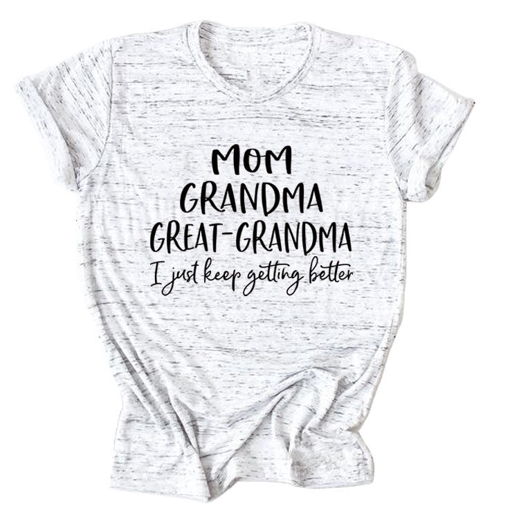 Loose Short Sleeve MOM GRANDMA GREAT Letter Print Crew Neck T-Shirt