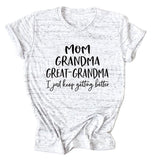 Loose Short Sleeve MOM GRANDMA GREAT Letter Print Crew Neck T-Shirt