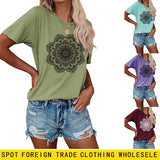 Flower Pattern Printed Casual Loose Round Neck Short Sleeves