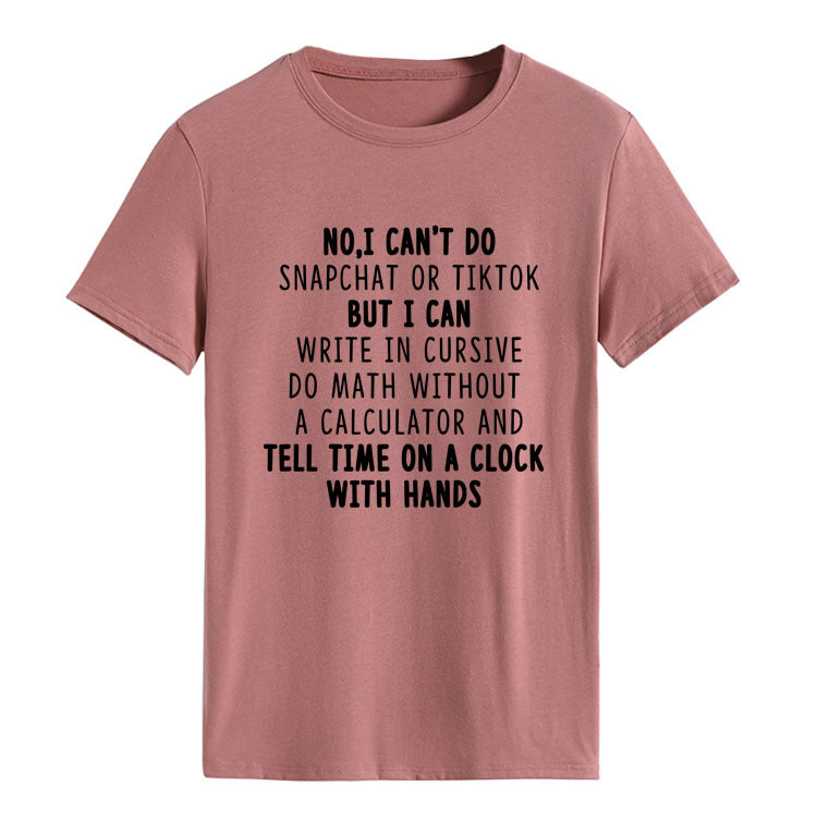 NO I CAN'T DO Alphabet Crew Neck Loose Short Sleeve Large Size T-Shirt
