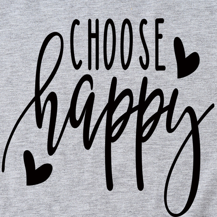 Fashion Letter Choose Happy Loose Short Sleeve Womens T-shirt