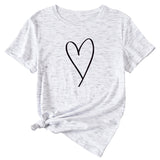 Fashion Womens Blouse Simple Love Pattern Printing Casual Round Neck Short Sleeve.