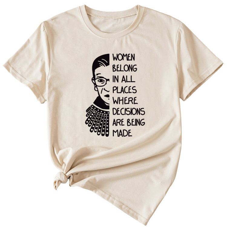 Letter Pattern Women Belong in All Places Short Sleeve T-shirt