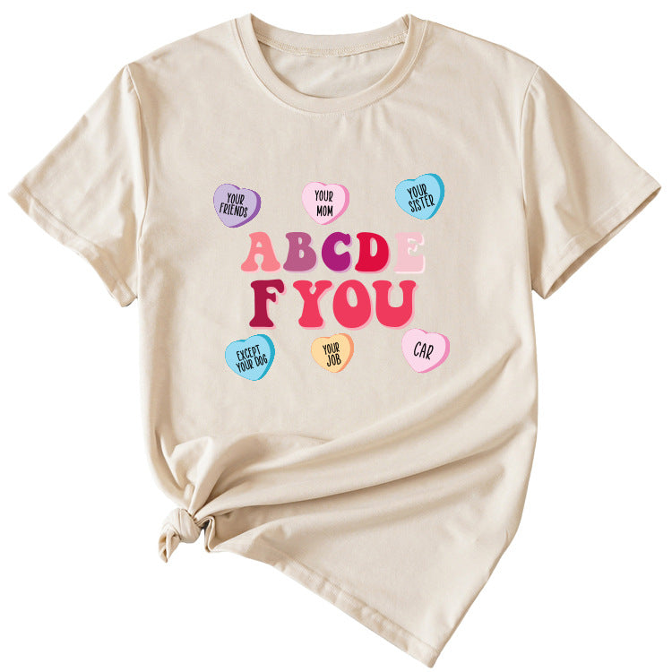 Letter ABCDEF You Printed Women's Summer Casual Loose Short Sleeve
