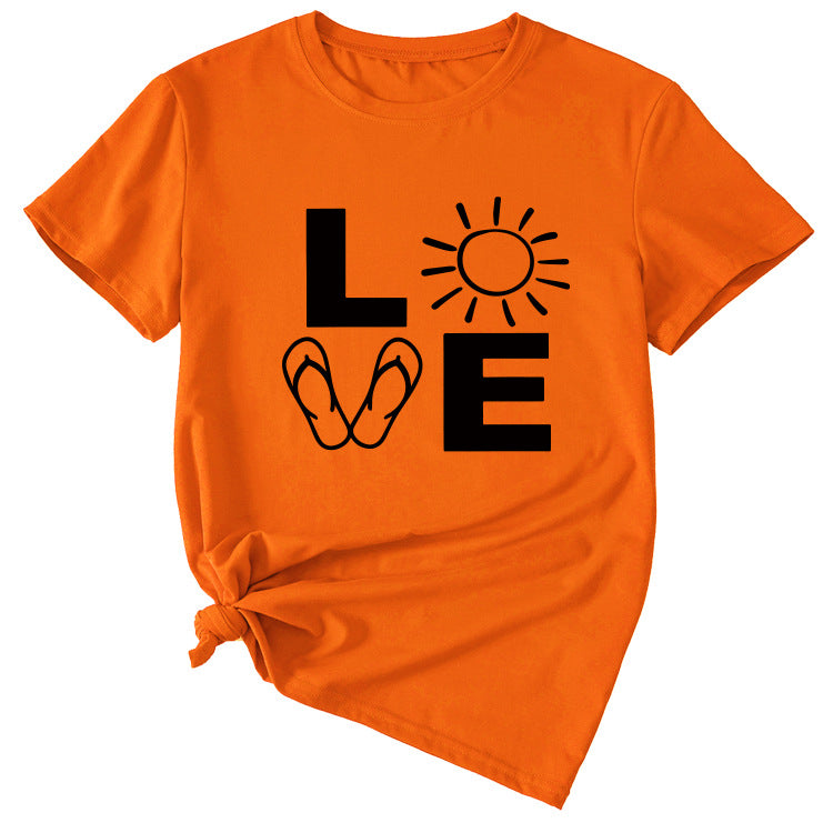 LOVE Fun Pattern Women's Loose Round Neck Short Sleeve Top Shirt