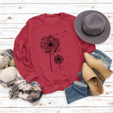 Bedrucktes Löwenzahn-Rundhals-Langarmshirt für Damen, lockerer Pullover