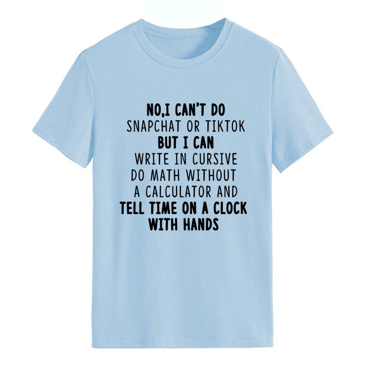 NO I CAN'T DO Alphabet Crew Neck Loose Short Sleeve Large Size T-Shirt