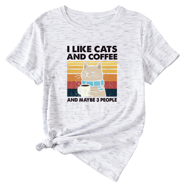 I Like Cats And Coffee Fun Pattern Short Sleeve Woman