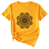 Flower Pattern Printed Casual Loose Round Neck Short Sleeves