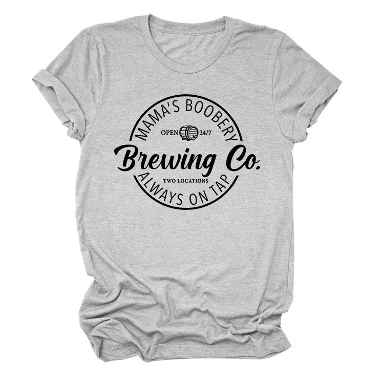 Mama's Boobery Brewing Crew Neck Women's T-Shirt Loose Short Sleeves