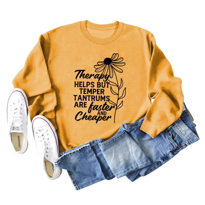 Therapy Helps But Temper Rundhals-Langarm-T-Shirt für Damen