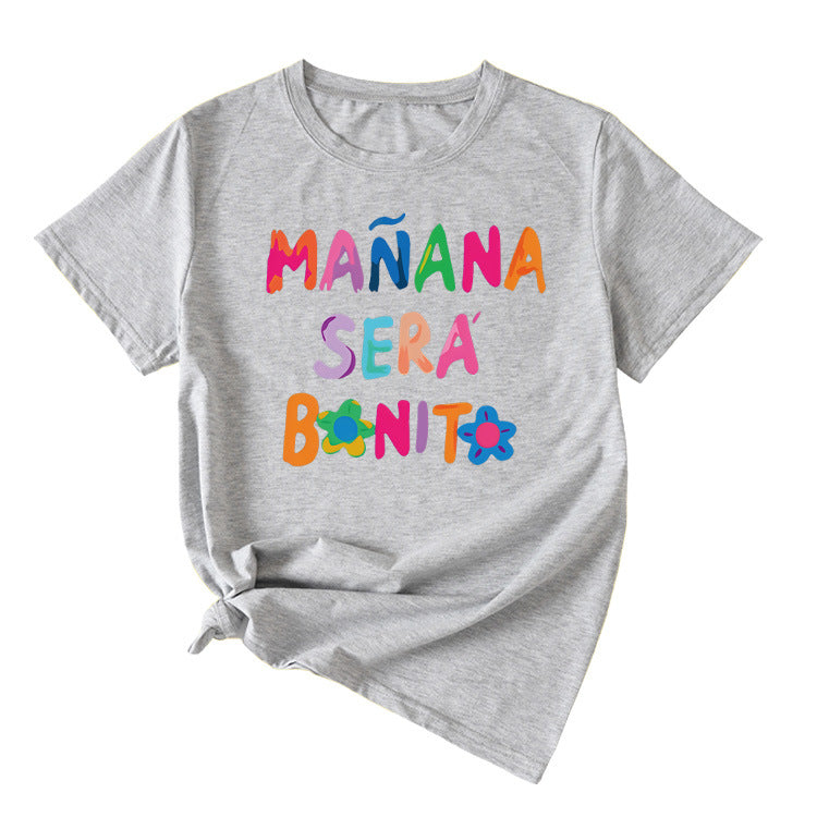 MANANA SERA Letter Fashion Crew Neck Loose Women's Short Sleeve T-Shirt