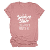 Letter Print I'm The Youngest Sister Fashion Short-sleeved T-shirt