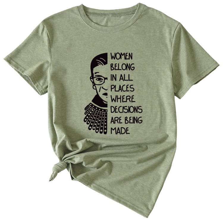 Letter Pattern Women Belong in All Places Short Sleeve T-shirt