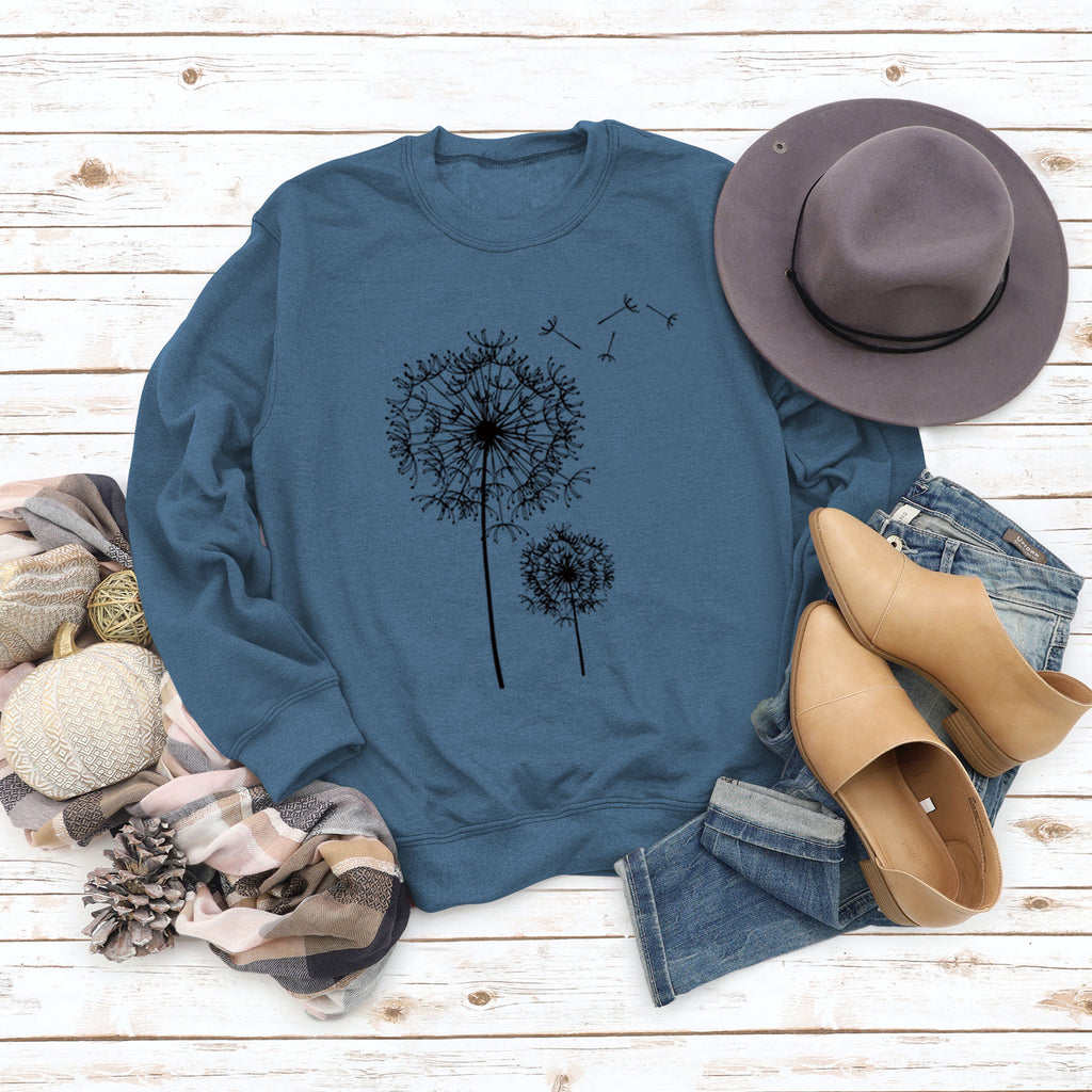 Bedrucktes Löwenzahn-Rundhals-Langarmshirt für Damen, lockerer Pullover