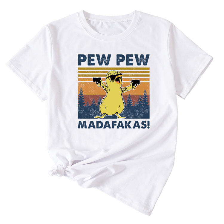 PEW PEW MADAFAKAS Fun Pattern Casual Short Sleeve T-shirt