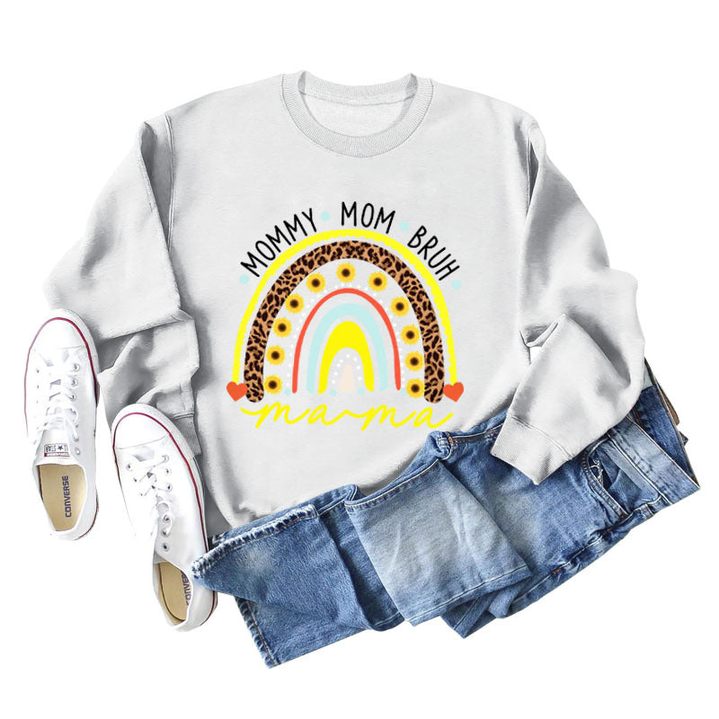 MOMMY MOM BRUH Pullover mit Rundhalsausschnitt und langen Ärmeln und Regenbogen-Liebesbrief-Print