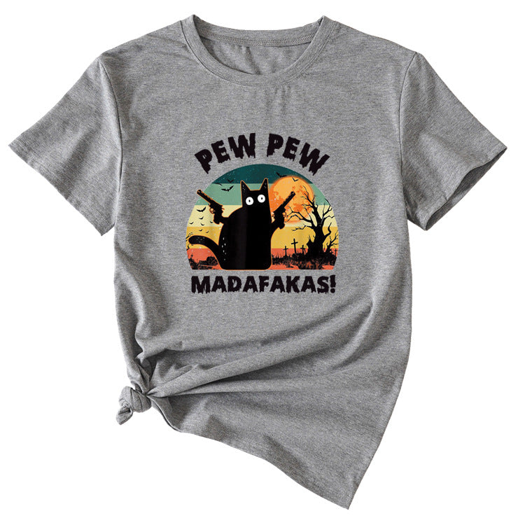 Pew Pew Fun Pattern Women's Casual Round Neck Short Sleeve T-shirt