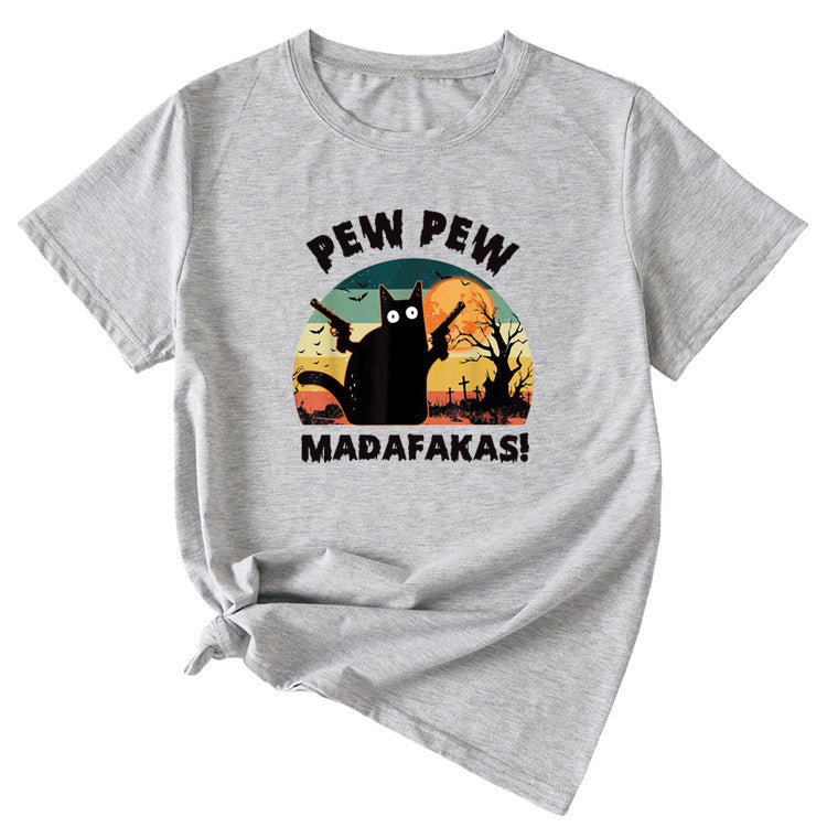 Pew Pew Fun Pattern Women's Casual Round Neck Short Sleeve T-shirt