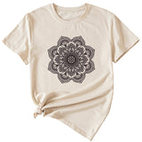 Flower Pattern Printed Casual Loose Round Neck Short Sleeves