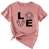 LOVE Fun Pattern Women's Loose Round Neck Short Sleeve Top Shirt