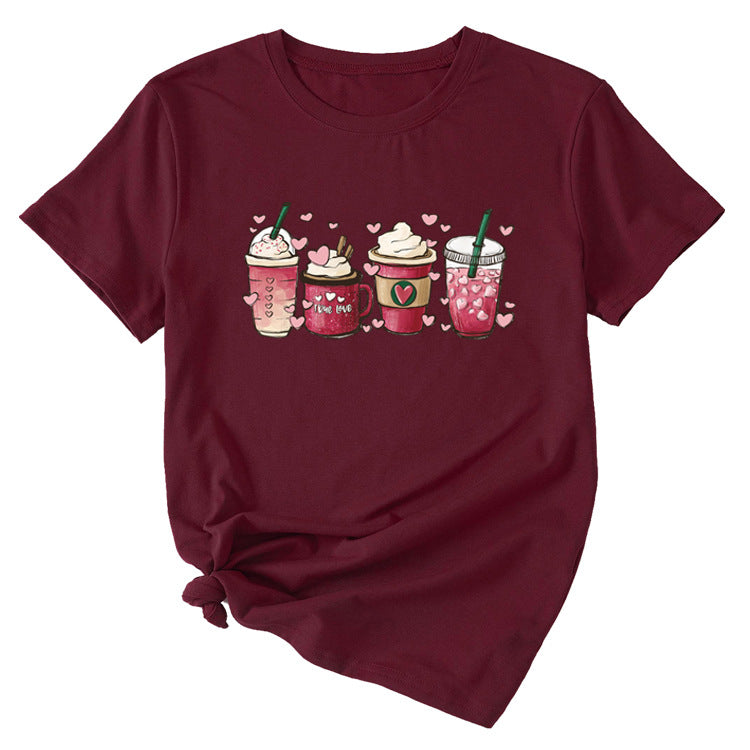 True Love Fun Pattern Printed Women's Casual Round Neck Short Sleeve T-shirt