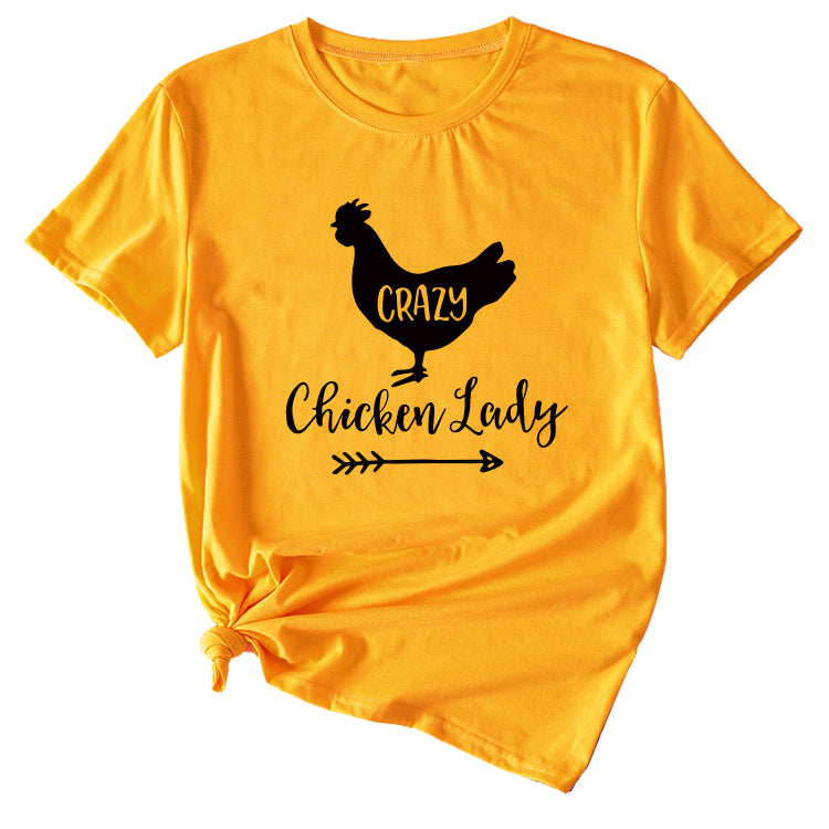 Crazy Chicken Lady Fun Pattern Short Sleeve Shirt