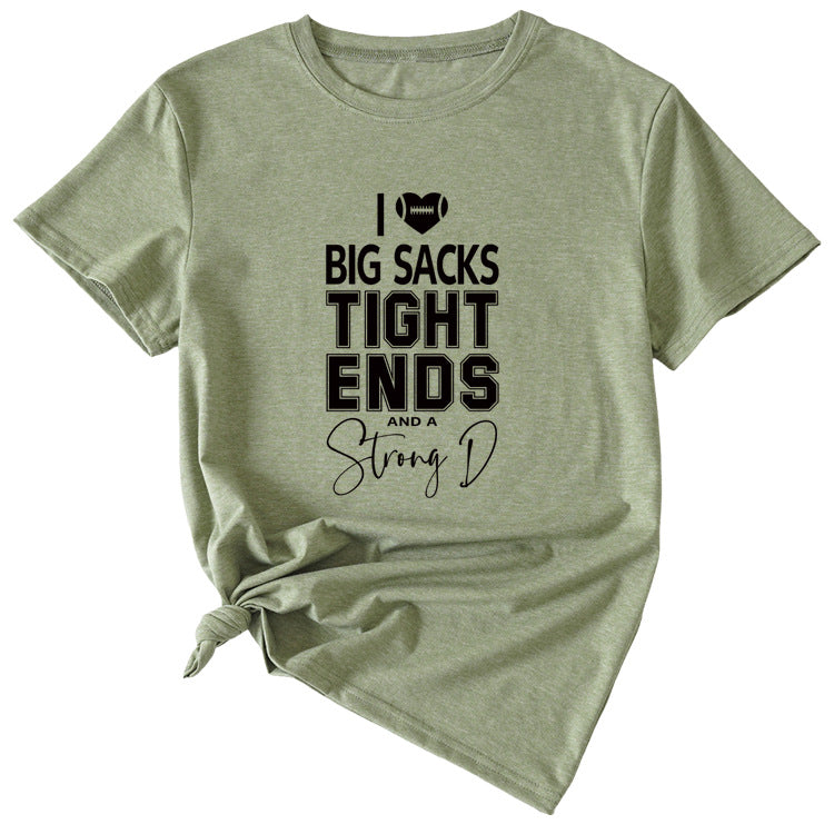 Big sacks Tight Ends Letter Large Women's Short Sleeve T-shirt