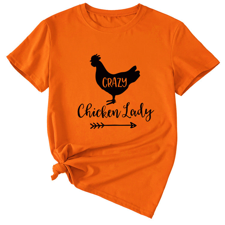 Crazy Chicken Lady Fun Pattern Short Sleeve Shirt