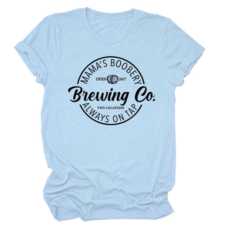 Mama's Boobery Brewing Crew Neck Women's T-Shirt Loose Short Sleeves
