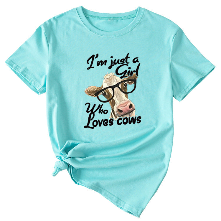 Womens Im Just A Girl Fun Pattern Casual Short-sleeved T-shirt