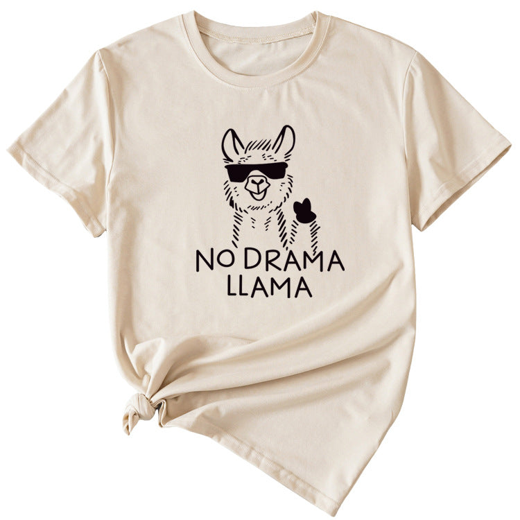 Womens Dress No Drama Llama Leisure Round Neck Short Sleeve T-shirt