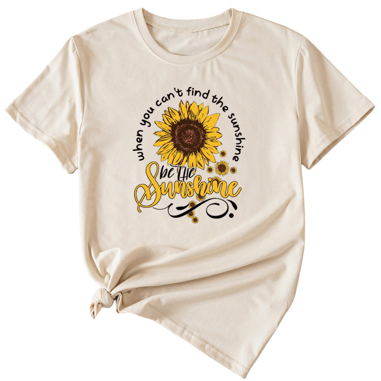 When You Cant Find Letters Sunflower Printed Round Neck Short Sleeve T-shirt