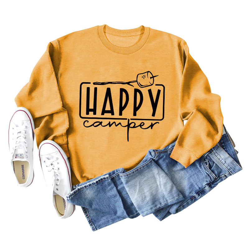 Happy Camper Brief Rundhals Lose Langarm Casual T-shirt Weibliche